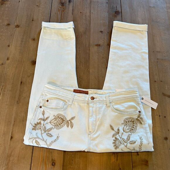 Pilcro and the Letterpress Off White Tan Embroidered Jeans Size 30 NWT - Picture 6 of 16
